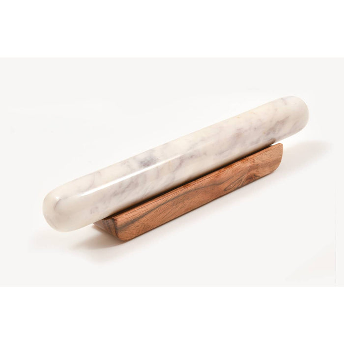 marble rolling pin with wood base