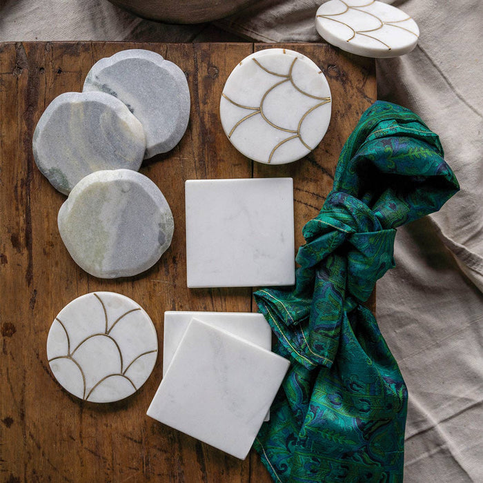 white marble coaster set