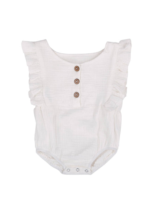 button baby romper in white