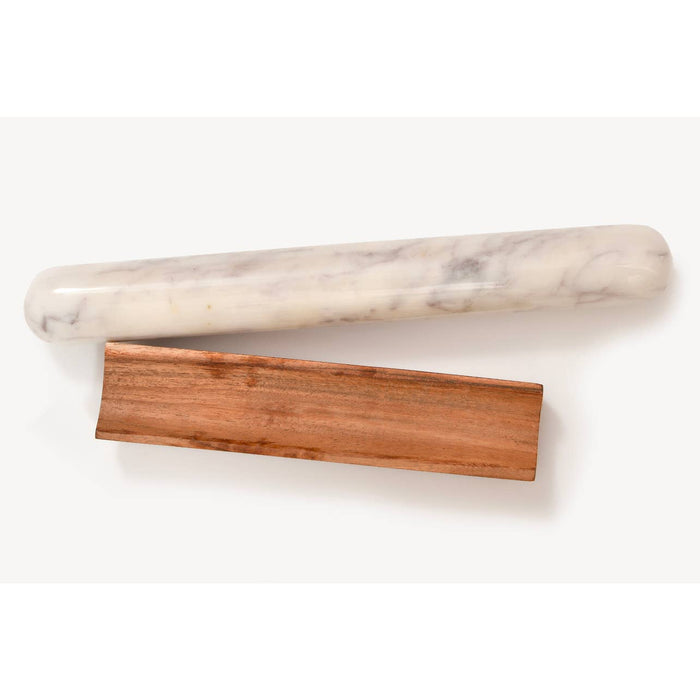 marble rolling pin with wood base