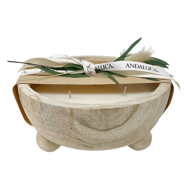wood footed bowl candle