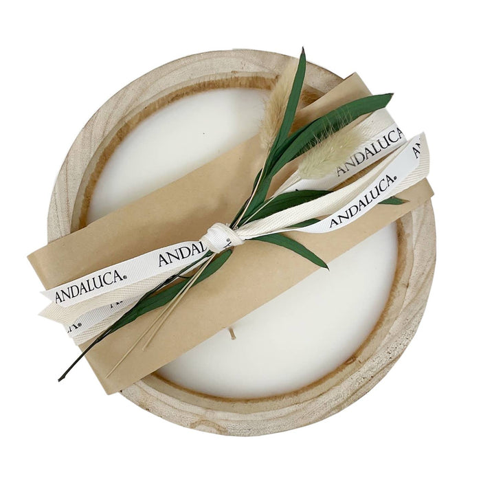wood footed bowl candle