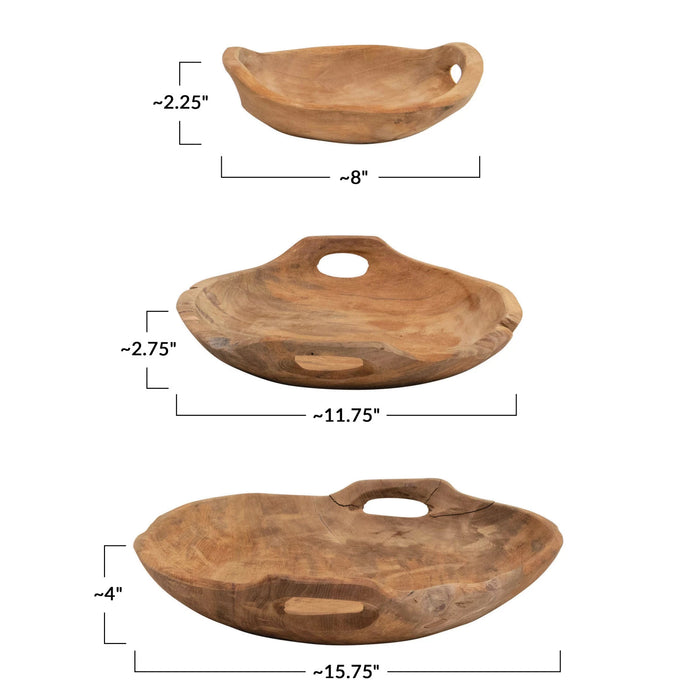 teakwood bowl tray with handles