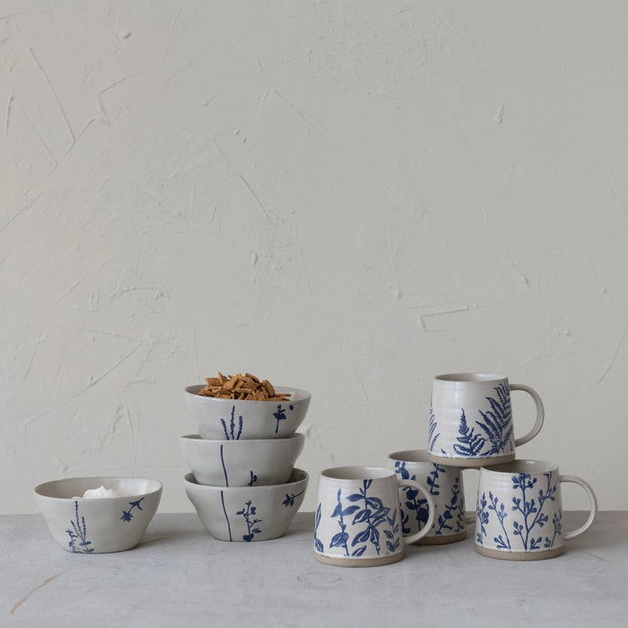 stoneware mug with handstamped bothanicals