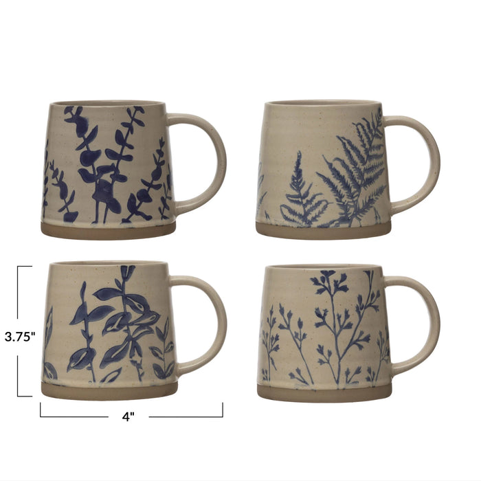 stoneware mug with handstamped bothanicals