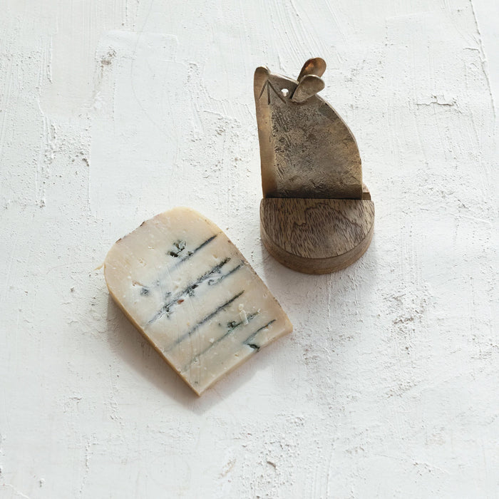 mouse cheese knife with wood stand