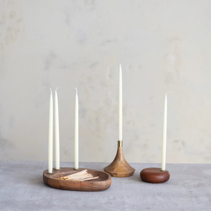 wood + brass taper holder