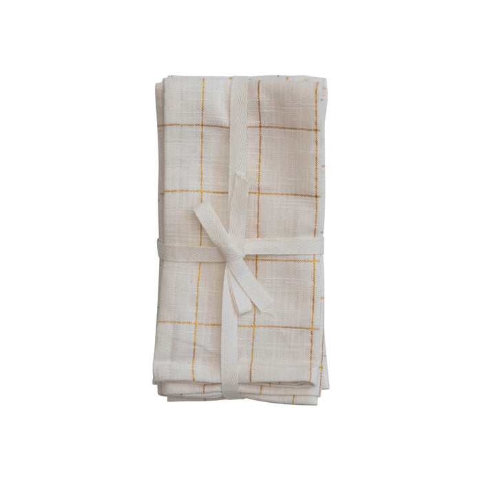 gold and cream grid cotton napkins