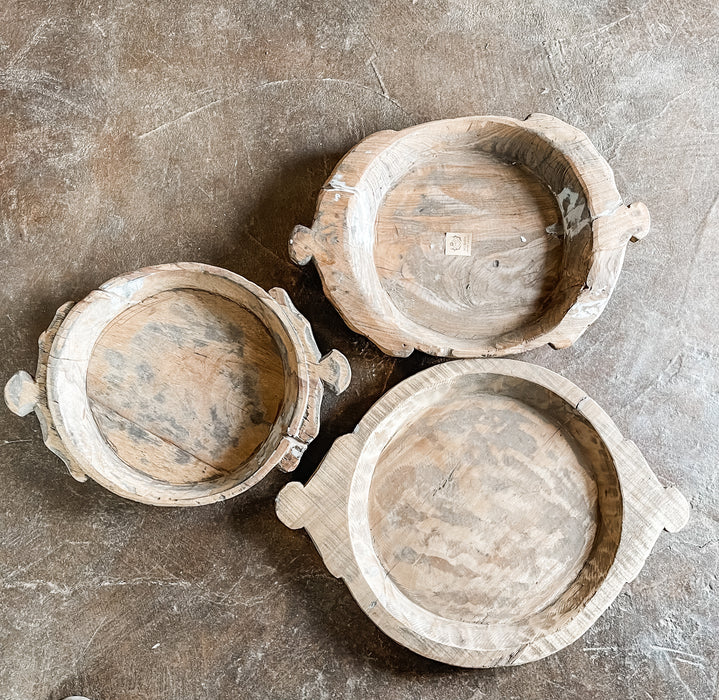 round wood, hand carved trays