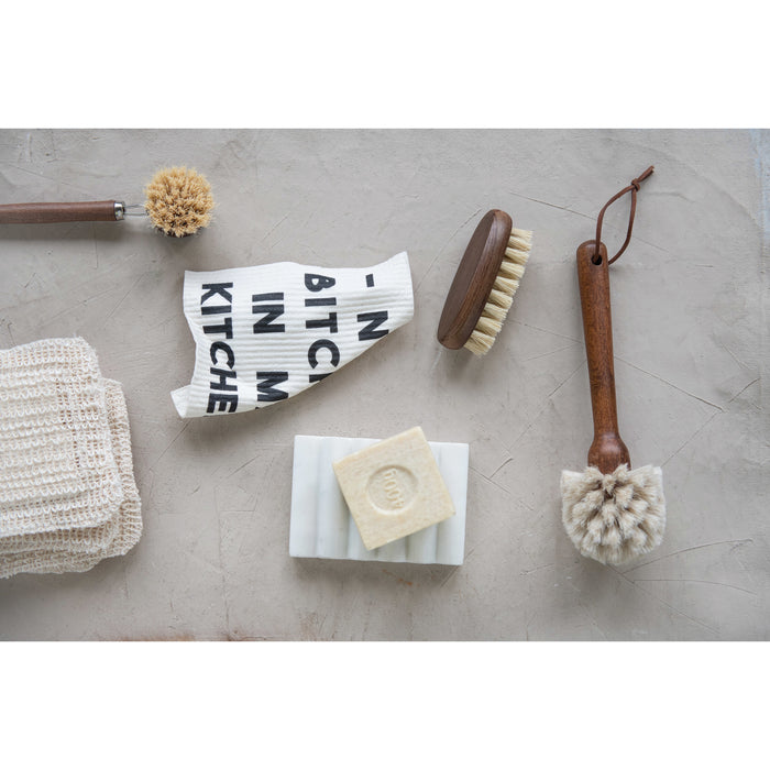 beech wood dish brush with leather tie