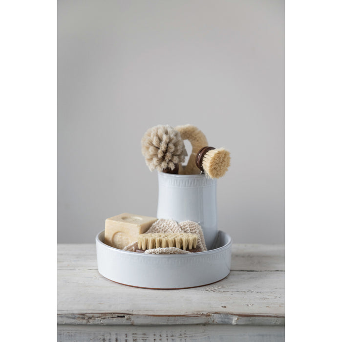 beech wood dish brush with leather tie