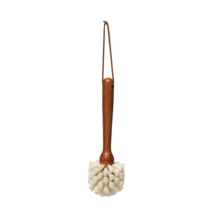 beech wood dish brush with leather tie