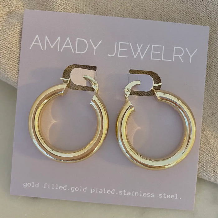thick hoop earrings 18k gold filled - medium