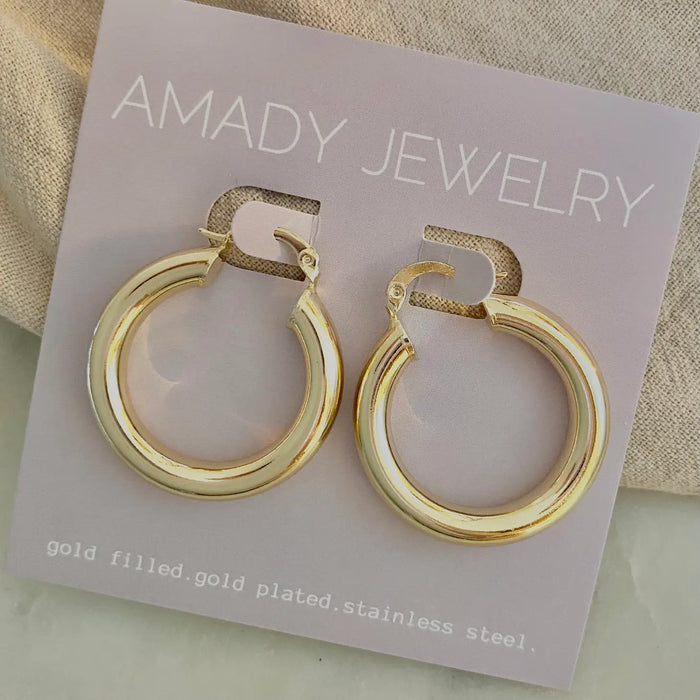 thick hoop earrings 18k gold filled - medium