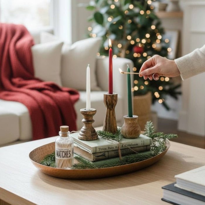 dual skinny / standard taper wood candleholder set