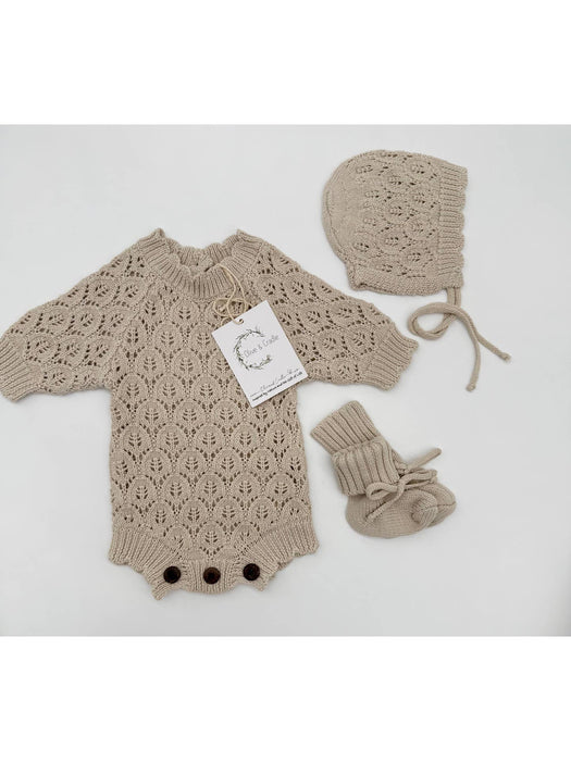 lacy vintage pearl romper with bonnet