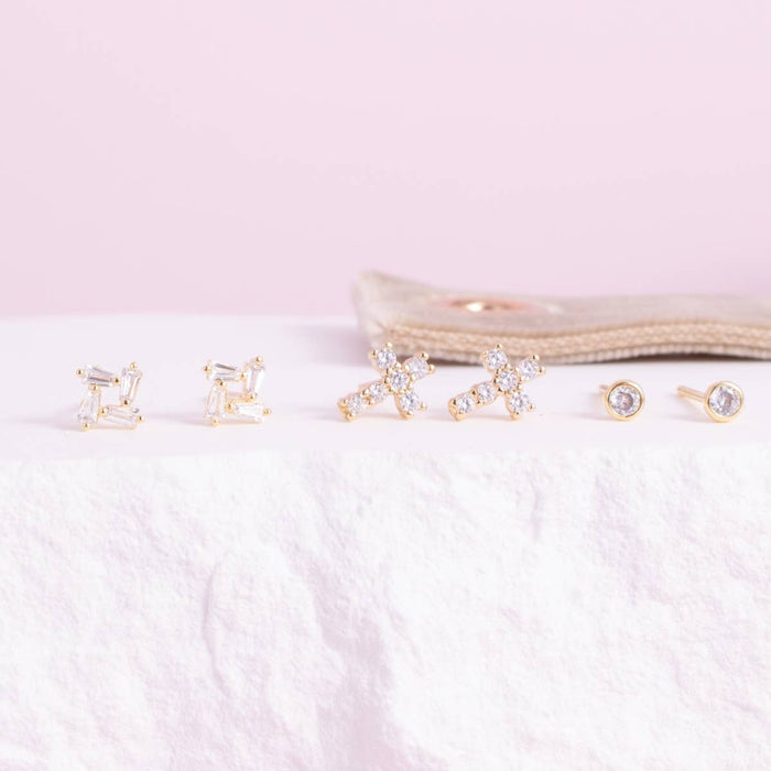 set of 3 curated studs on velvet