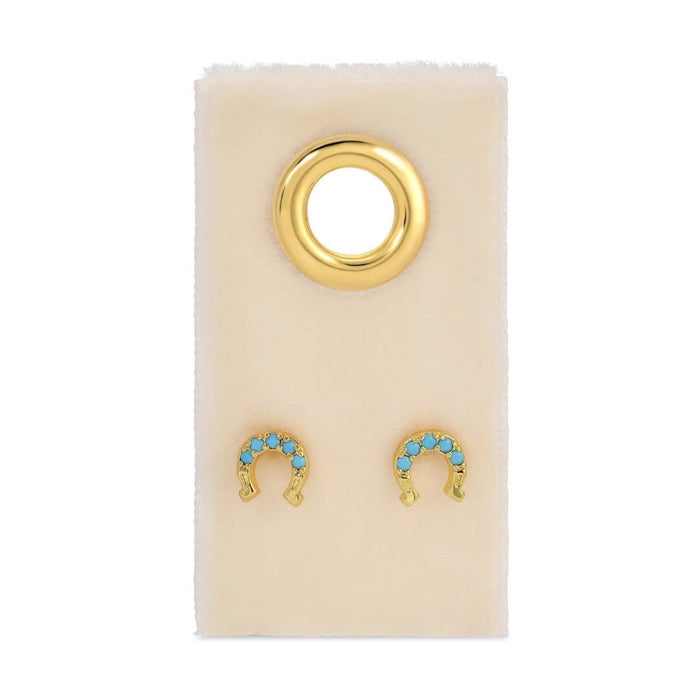 turquois horseshoe studs on velvet