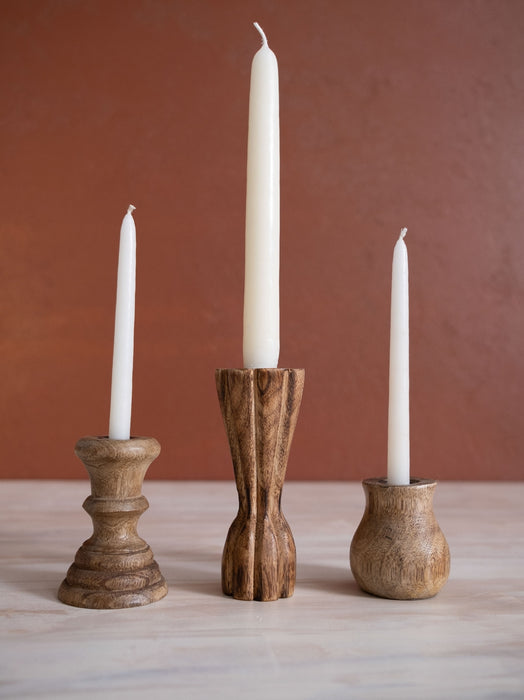 dual skinny / standard taper wood candleholder set