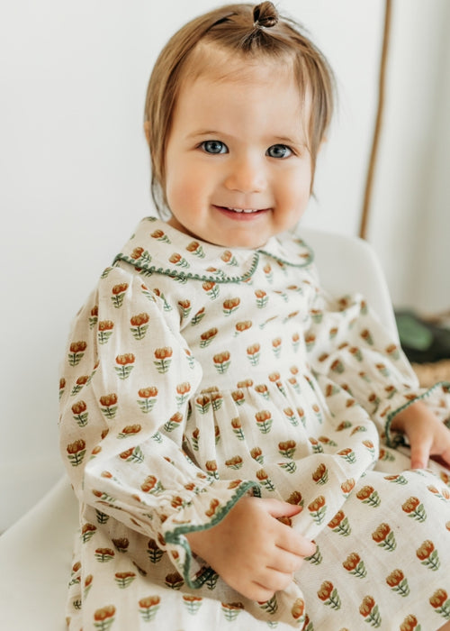 faire isle floral print baby dress and bloomer set