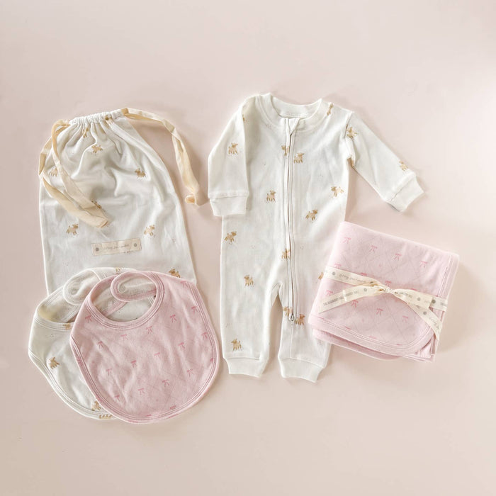faire isle pink lamb layette set