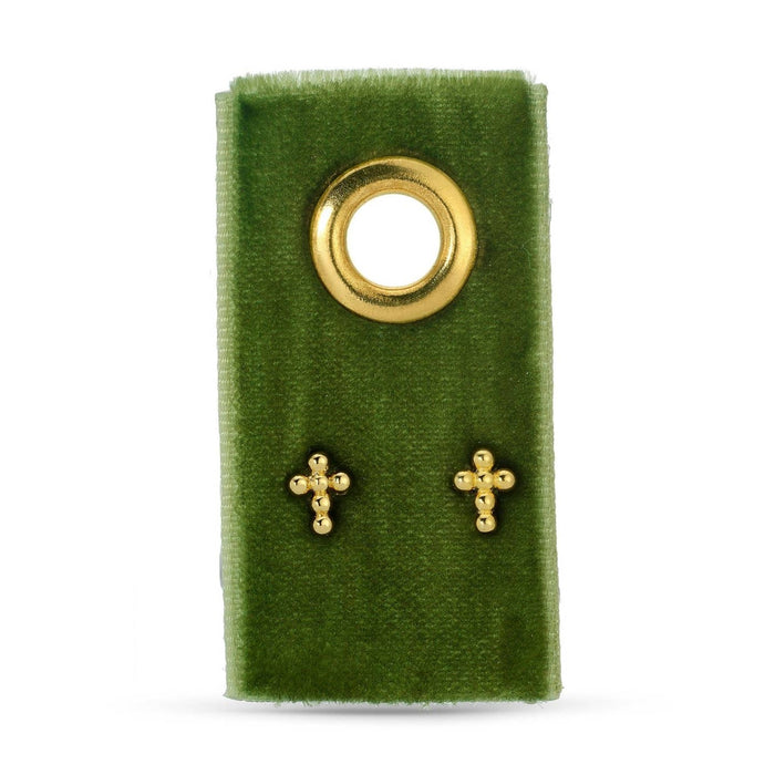 petit dot cross studs on velvet