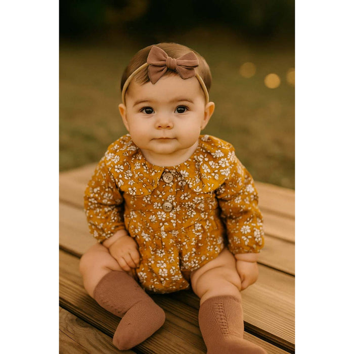 mustard floral romper, 3 pc set