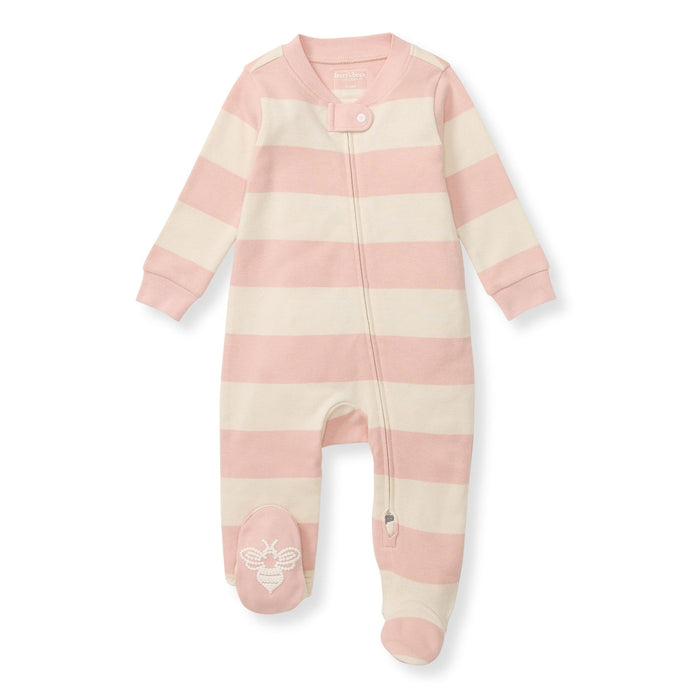 rugby stripe organic cotton sleep and play, pink sand