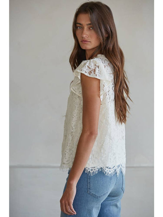 Woven Lace Button Down Short Sleeve Top