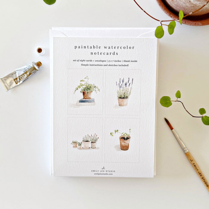 potted plant watercolor notecards