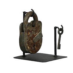 Vintage Iron lock and key on stand