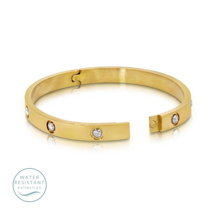 gold cubic zirconia hinged bracelet