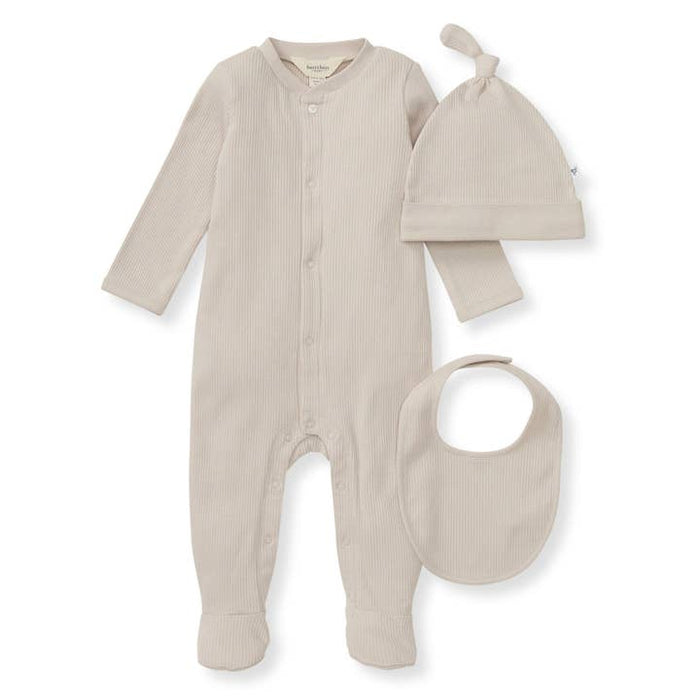 baby jumpsuit set, pinstripe limestone