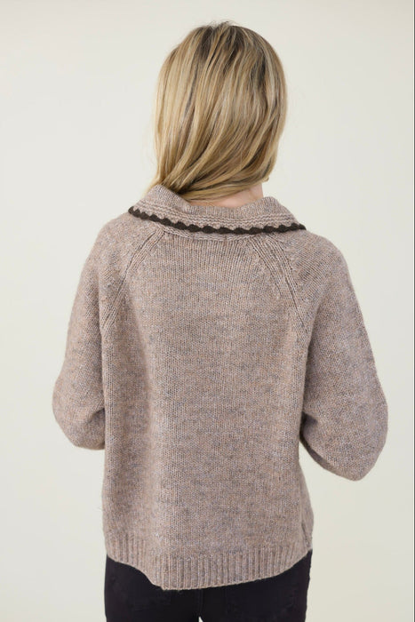 elan contrast-stitch collar sweater - mocha