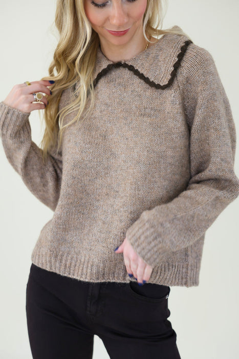 elan contrast-stitch collar sweater - mocha