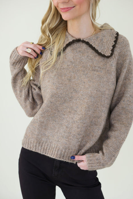 elan contrast-stitch collar sweater - mocha