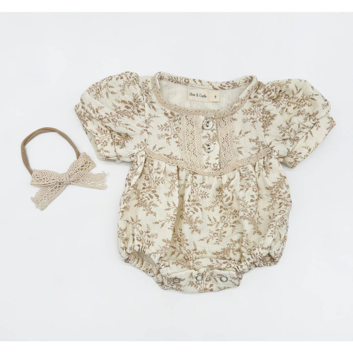 elodie short sleeve romper and bow set
