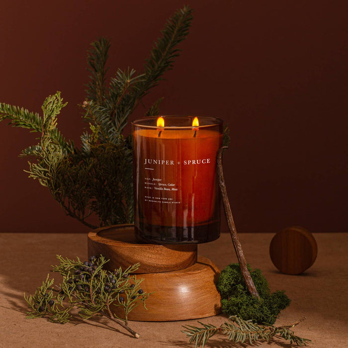 juniper + spruce 2-wick candle