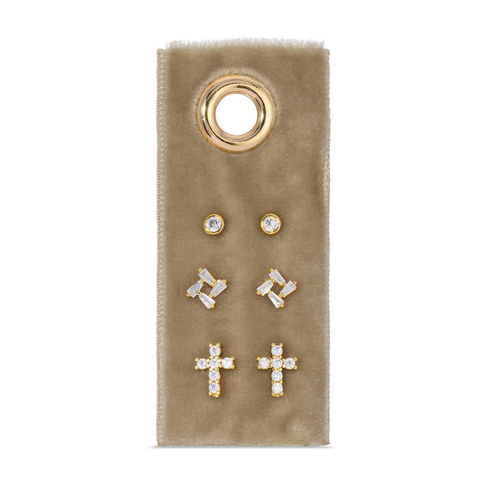 set of 3 curated studs on velvet