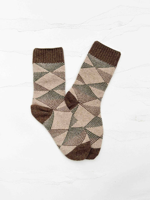 vintage argyle wool blend cozy socks - beige/brown