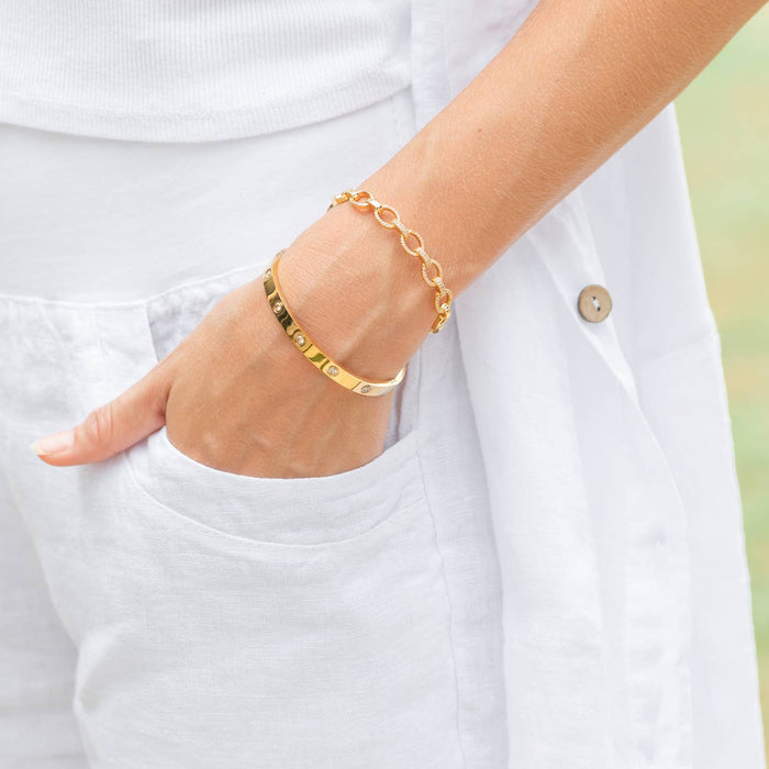 gold cubic zirconia hinged bracelet