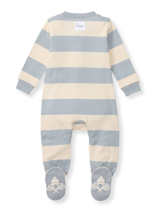 rugby stripe organic cotton sleep and play, quarry blue