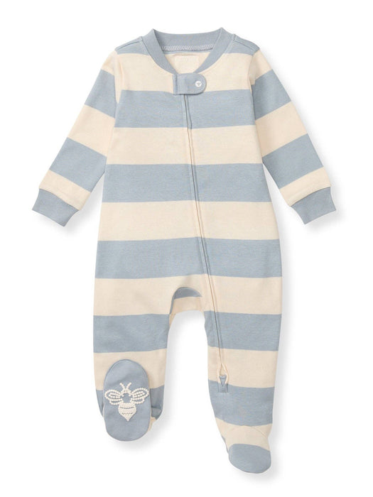 rugby stripe organic cotton sleep and play, quarry blue