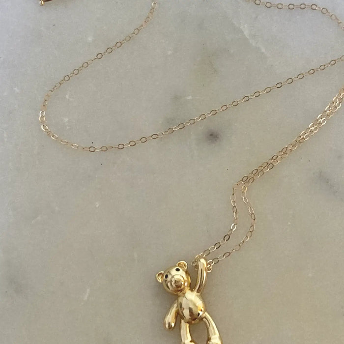 gold teddy bear charm pendant necklace