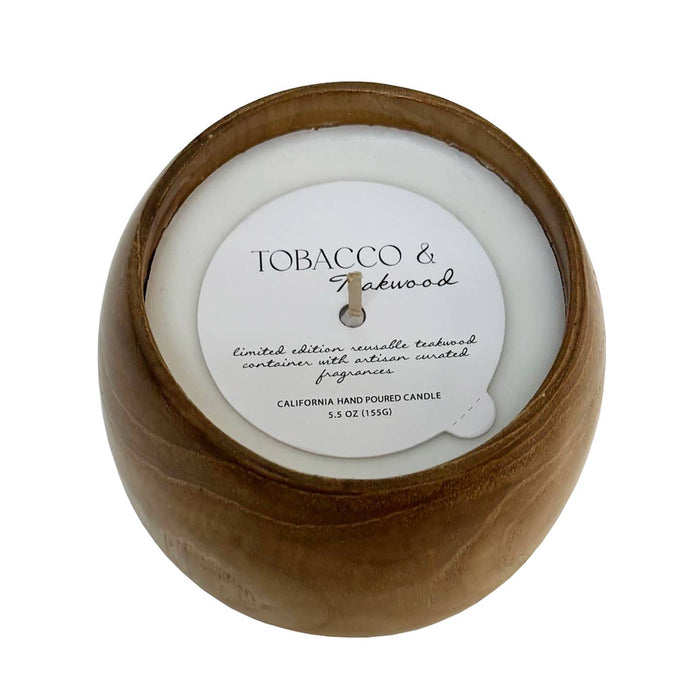 teakwood cup candle in tobacco + cedar