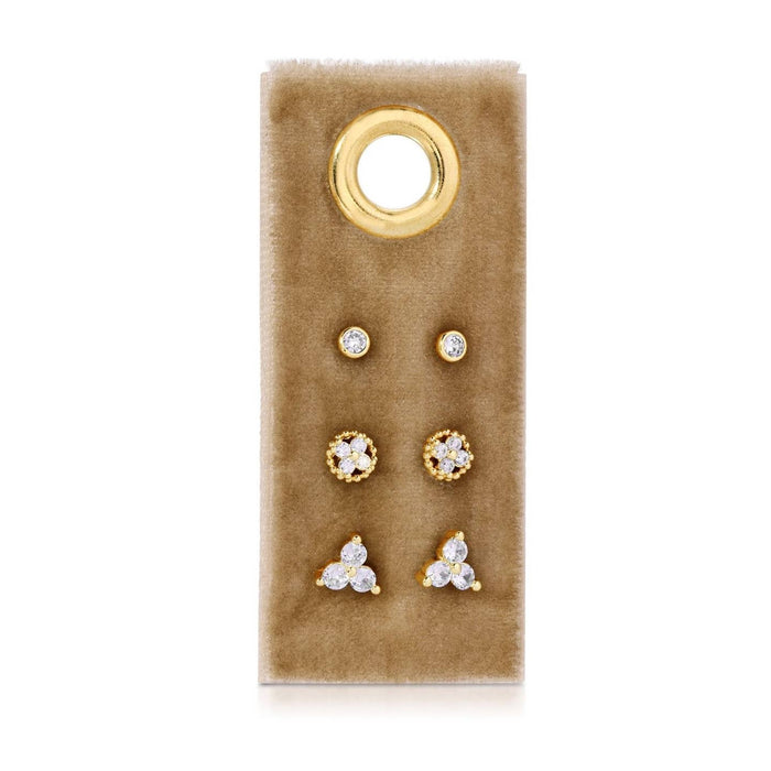 set of 3 curated studs on velvet