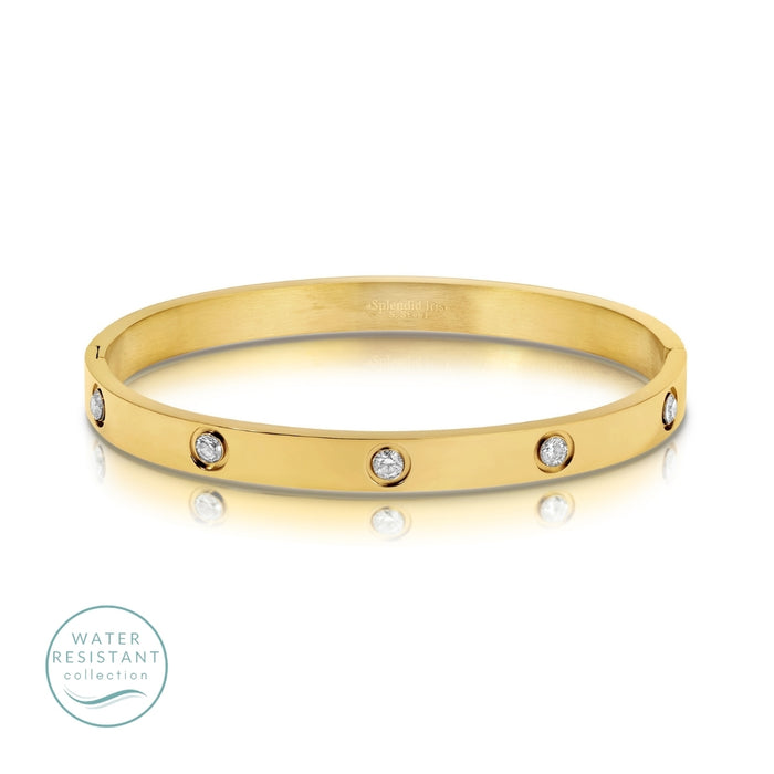 gold cubic zirconia hinged bracelet
