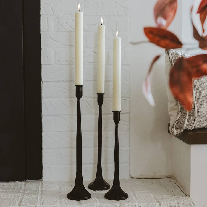 black cast iron taper candle holders - set of 3