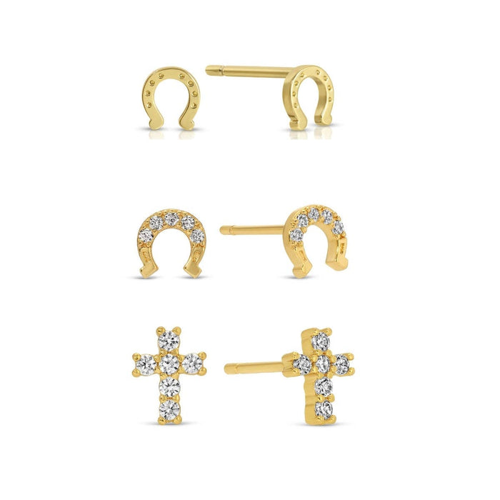 set of 3 curated studs on velvet
