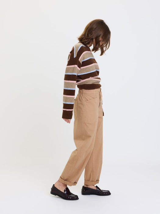 villa drawstring barrel pant in latte